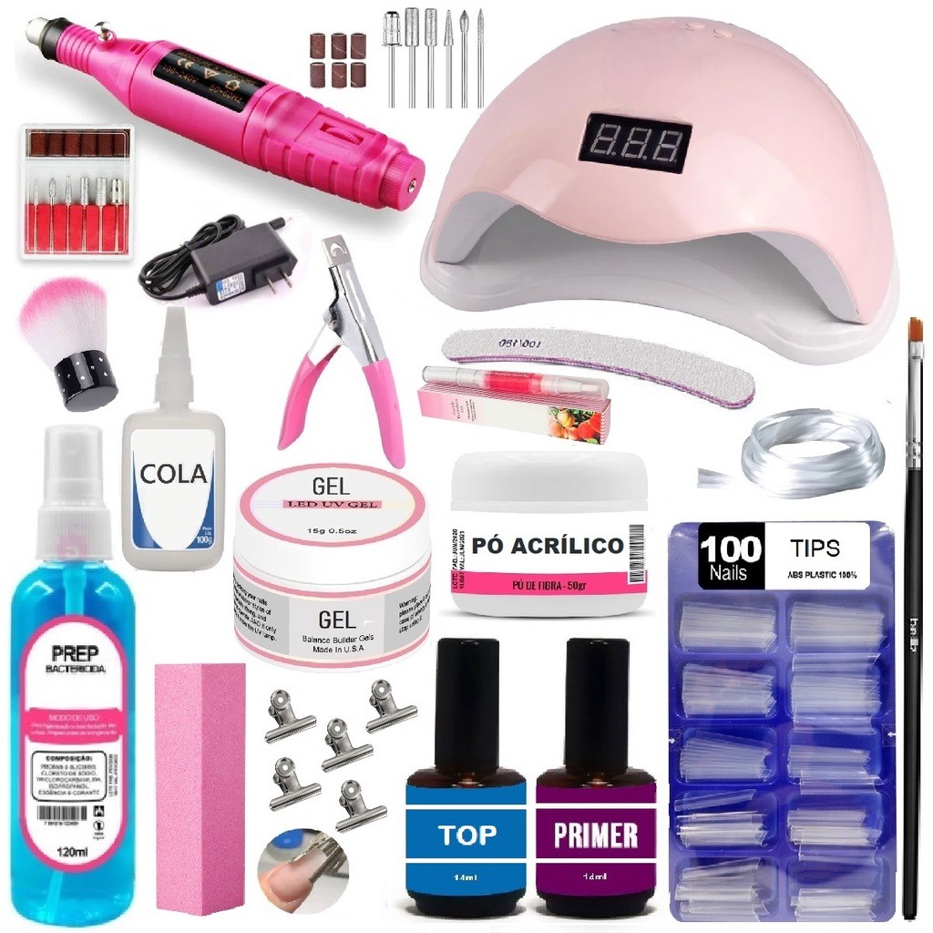 Kit Alongamento de Unha Gel Completo Acrigel Manicure Top e Primer ...