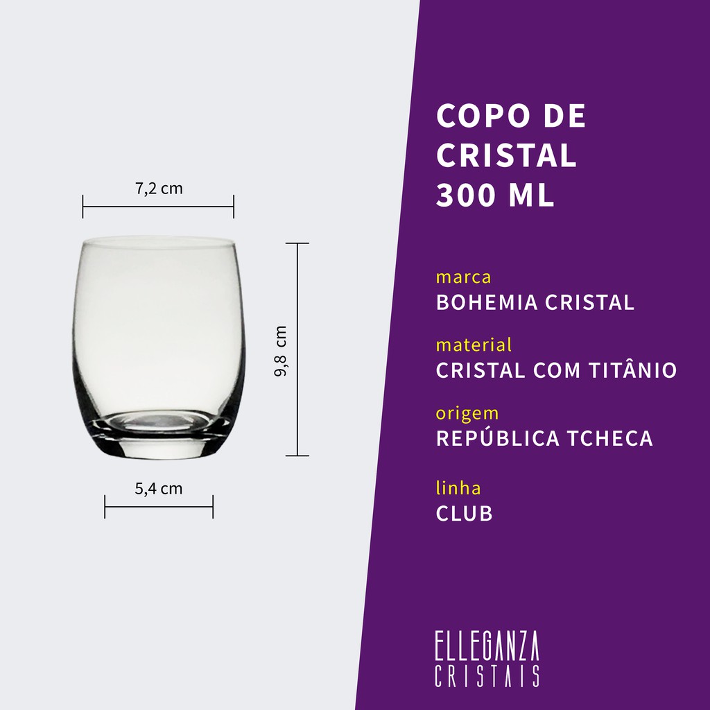 Jogo Copos De Whisky Em Cristal Bohemia Club 300ml 6 Peças