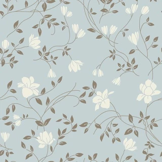 Papel De Parede Flores Provençal Azul e Marrom Lavável Autocolante Sala Quarto