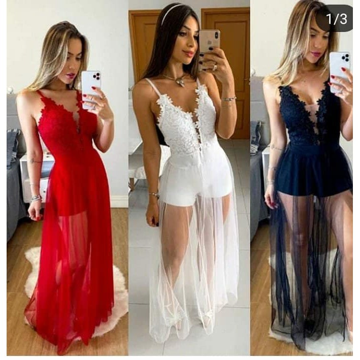 Vestido vermelho store com tule transparente