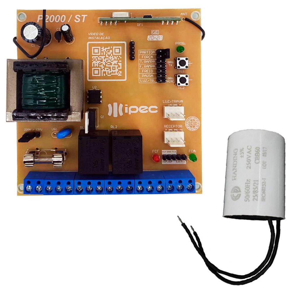 Central Placa Comando Portão Motor P2000 Peccinin + Capacitor de ...