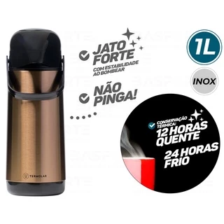 Garrafa Térmica Para Café Bomba De Pressão Inox Cobre Lúmina 1 Litro Termolar Chá Leite Terere Água Quente Fria