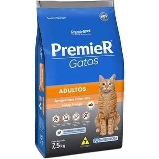 Ração Premier Pet Gatos Ambientes Internos Adultos Frango 7,5kg