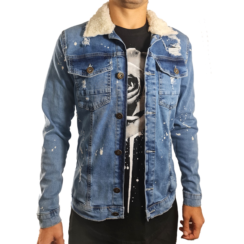 Jaqueta jeans hot sale gola pelo masculina