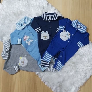Kit C/4 - Macacão de Bebe Suedine Vira Pé Bordado Menino