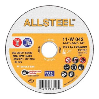 Disco Corte Allsteel 4.1/2¿ 3/64¿ 7/8¿aço/inox 11w042 Walter