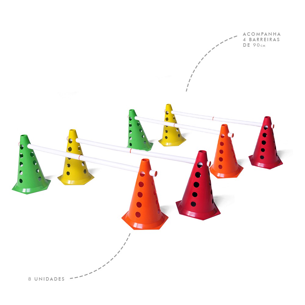Kit 8 Cones com Furo + 4 Barreiras para Treino de Futebol Treinamento ...