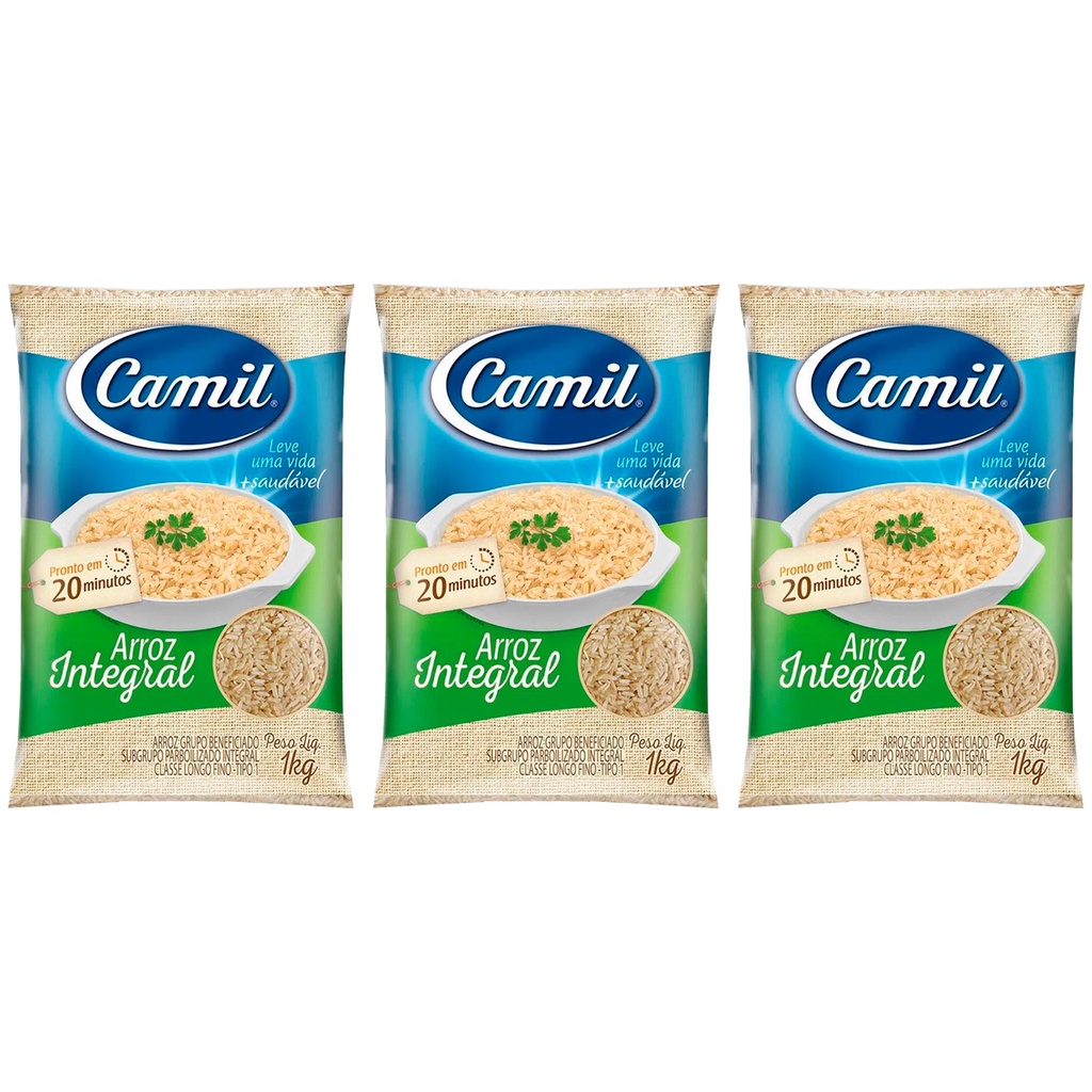 Kit 3 Arroz Integral Parboilizado 1kg Camil | Shopee Brasil