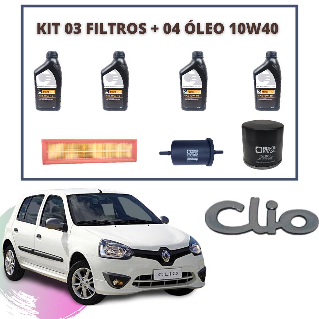 Kit troca óleo e filtros Clio 1.0 16V 77cv 2014, 2015, 2016, 2017, 2018+ 10W40 Semissintético.