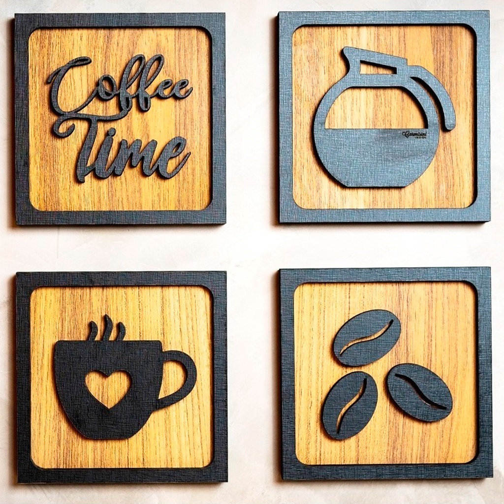 Apliques Decorativos De Parede Na Tematica Cantinho Do Café Com 4 Unidades,