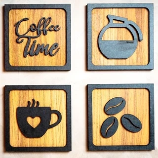 Apliques Decorativos De Parede Na Tematica Cantinho Do Café Com 4 Unidades,