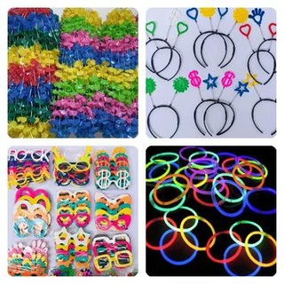 Kit com 50 Itens Para Festas com 10 Colares Havaiano 10 Tiaras 10 Óculos e 20 Pulseiras Neon