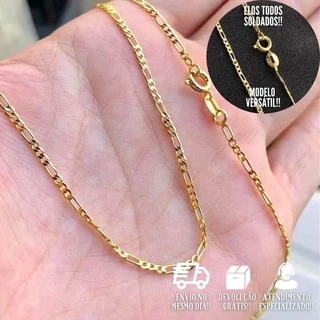 Corrente Masculina De Ouro 3 por 1 2mm 70cm Banhada a Ouro 18k Cordão Fino em Oferta na Shopee