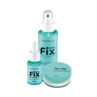 Kit Blindagem Gotas Fix + Real Fix + Po Solto Facial Fixador Vizzela