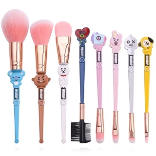 Em Estoque! 8 Peças / Conjunto De Pincéis De Maquiagem BTS Bangtan Boys BT21 / Conjunto De Ferramentas De Metal Make-Up / Kit De Higiene De Fibra