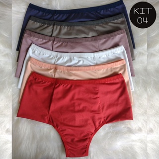 Kit 04 Calcinha Cós Alto Forro 100% Algodão Feminina
