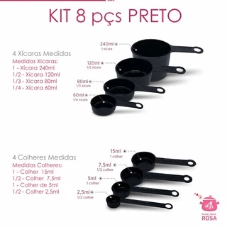conjunto de Medidores xicaras e colheres preto - 8 peças