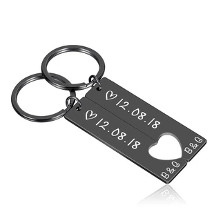 Conjunto De 2 Peças Chaveiro De Casal Personalizado Em Forma De Coração Gravado Rei Data E Nome Amor Presente Para Namorada Namorado