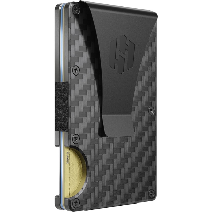 Hayvenhurst Minimalista Magro Bolso Frontal RFID Bloqueio De Metal Carteiras Para Homens Com Grampo Do Dinheiro (Fibra De Carbono)