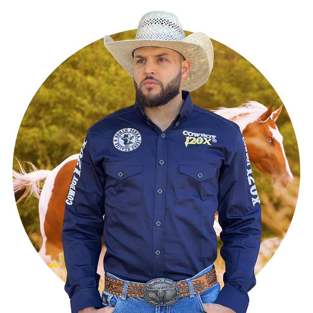 Camisa Country Masculina Cowboy Rodeio Bordada Manga Longa Boiadeiro ...