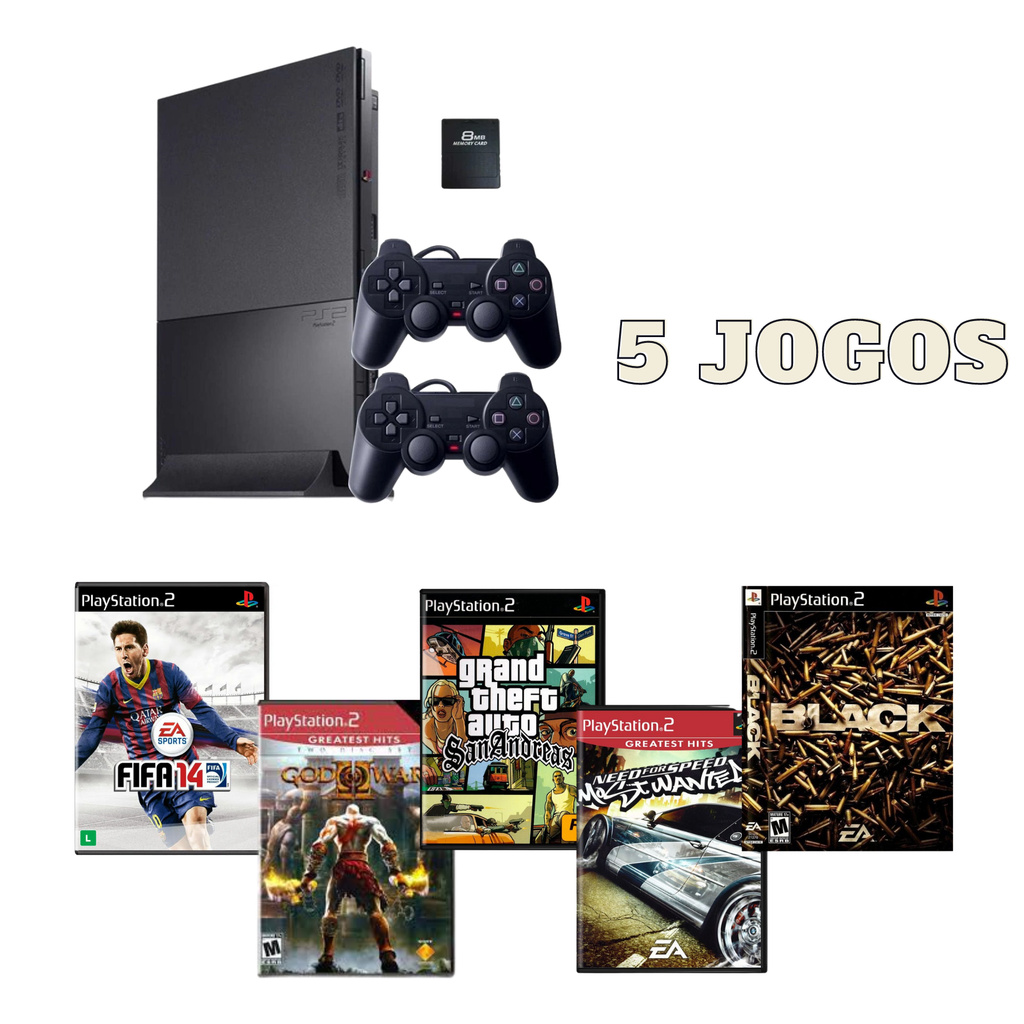 Playstation 2 Completo Na Promoção Ps2+ 02 Controles+ 5 Jogos+ Garantia!!