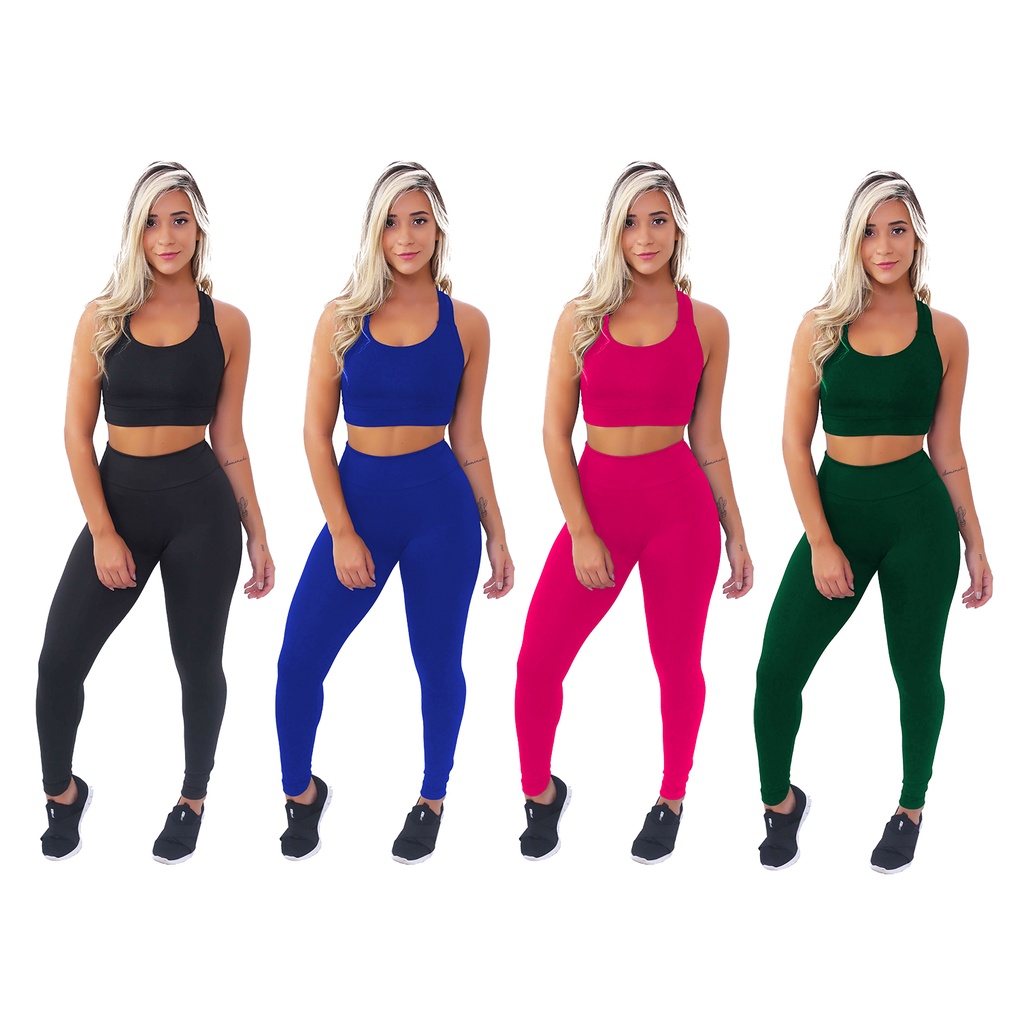 1 Conjunto Calça Legging E Top Fitness Roupas Femininas Para Academia A01