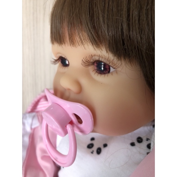 Boneca Bebê Reborn Silicone Menina Olhos Castanhos 48cm Com