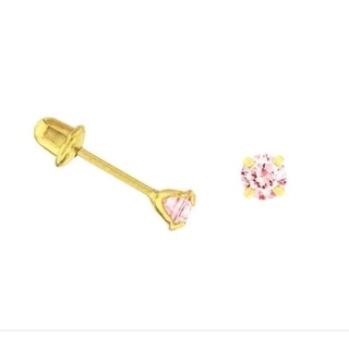 Par Brincos Infantil bebe Zircônia 3mm Ouro 18k Tarraxa baby