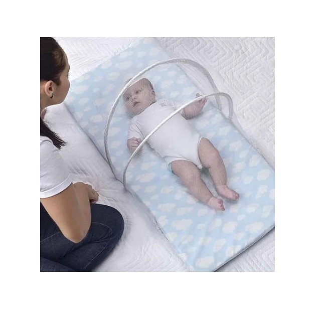 Berço De Bebê Portátil Com Mosquiteiro Cor Azul claro