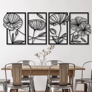 Conjunto de quadros de Parede vazado Mdf Flores Flor de Papoula aplique de parede quadro para sala