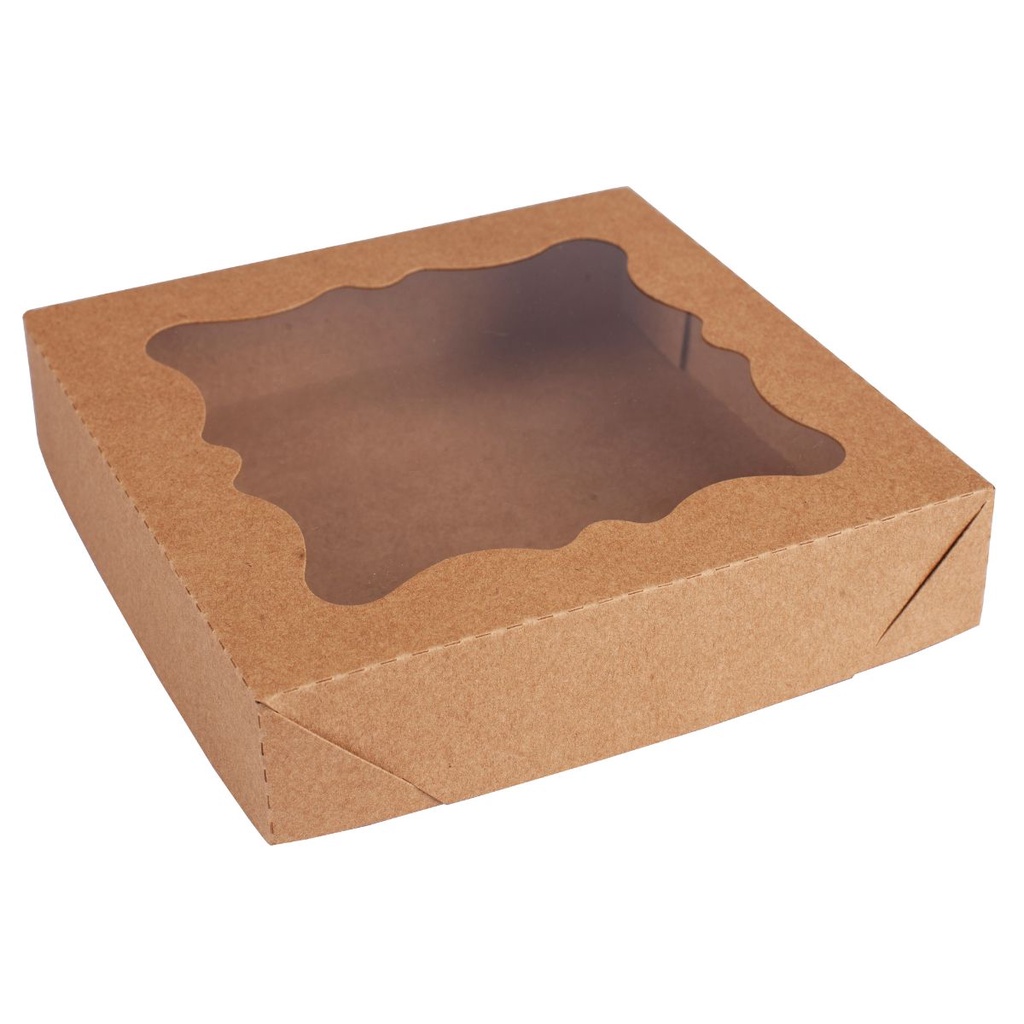 Caixa de Papel Kraft 15 x 15 x 3.4 cm Com Visor ideal para docinhos personalizados com 15 unidades