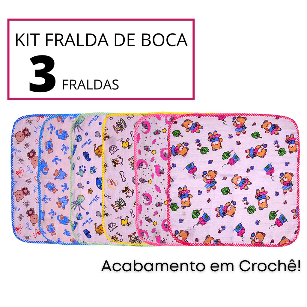 Kit 3 Fraldas de Pano Estampada Menina