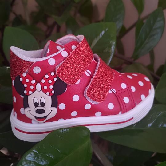 Tenis infantil feminino Minnie vermelho com glitter cano alto