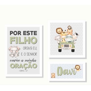 Kit 4 Quadros Decorativos Safari Com Moldura e Vidro Quarto Infantil Bebê  em Promoção na Americanas