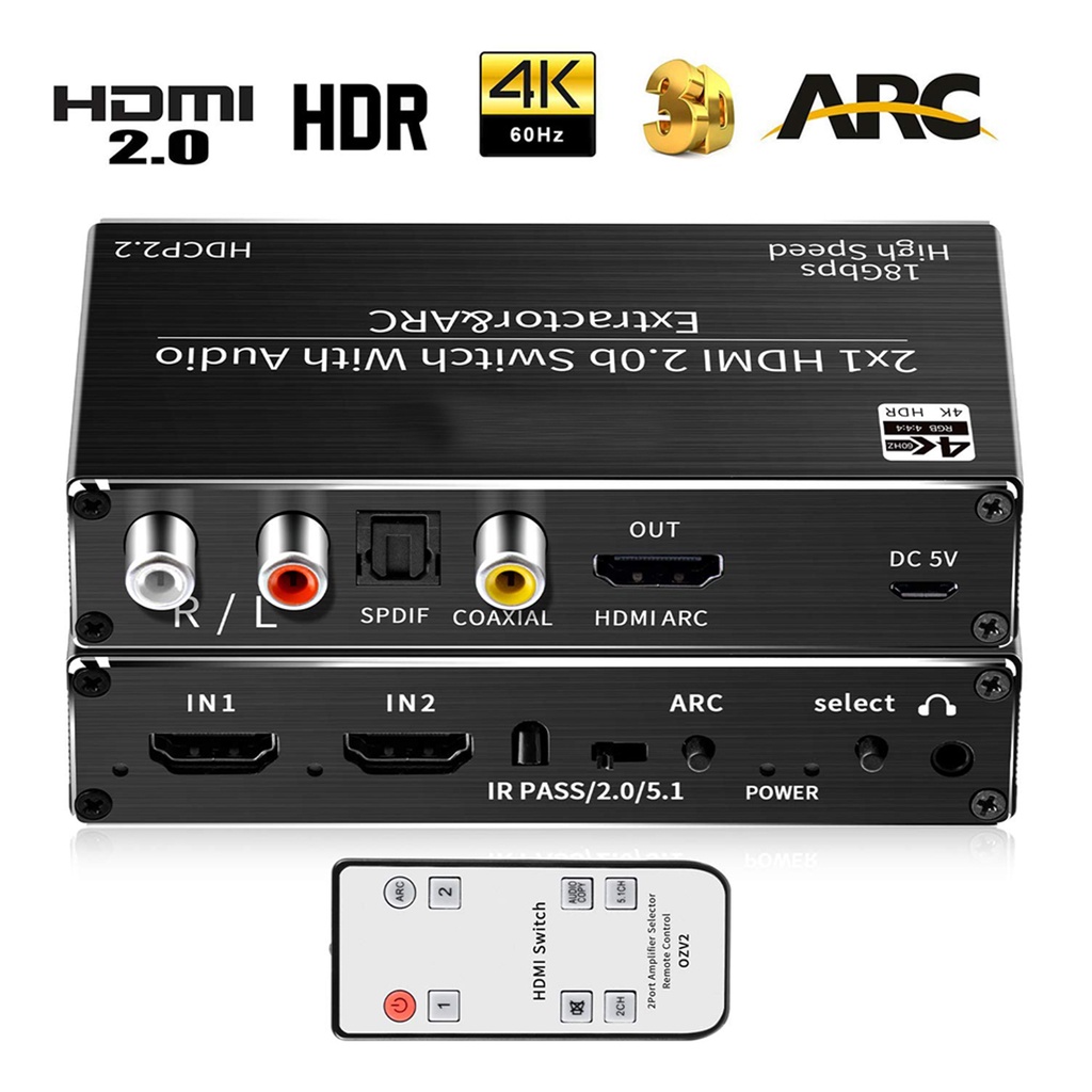 Switch Áudio Hdmi 2.0 4k 2 X 1 + Extrator E Arc De Áudio | Shopee Brasil