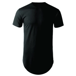 Camiseta Masculina Long Line Preta Básica Lisa