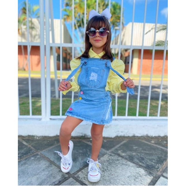 Jardineira short hot sale saia infantil