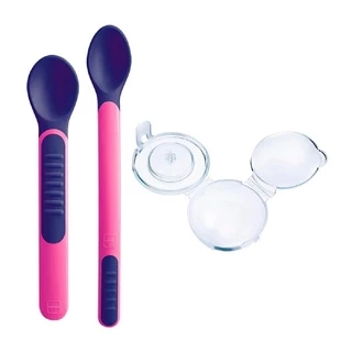 Kit Colher Infantil com Estojo Macia Termossensível Rosa MAM em Oferta na Shopee