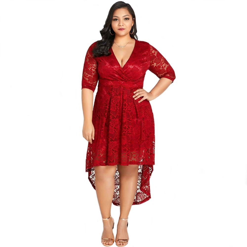 Plus Size Vestido Vermelho Para Festa De Casamento Madrinha