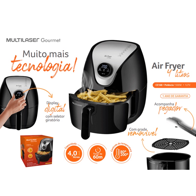 Fritadeira Elétrica Airfryer Sem Óleo Multilaser Gourmet 4 L 1500w Panela Grande