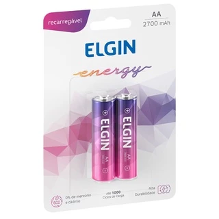 02 Pilhas AA Recarregável 2700mah Elgin - 01 Cartela