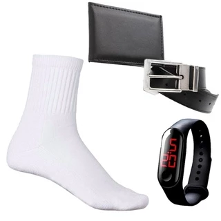 Carteira Masculina e Cinto Masculino Meia Masculina Esportiva Branca Algodão Relógio Digital Led Pulseira Silicone DIRETO DA FÁBRICA