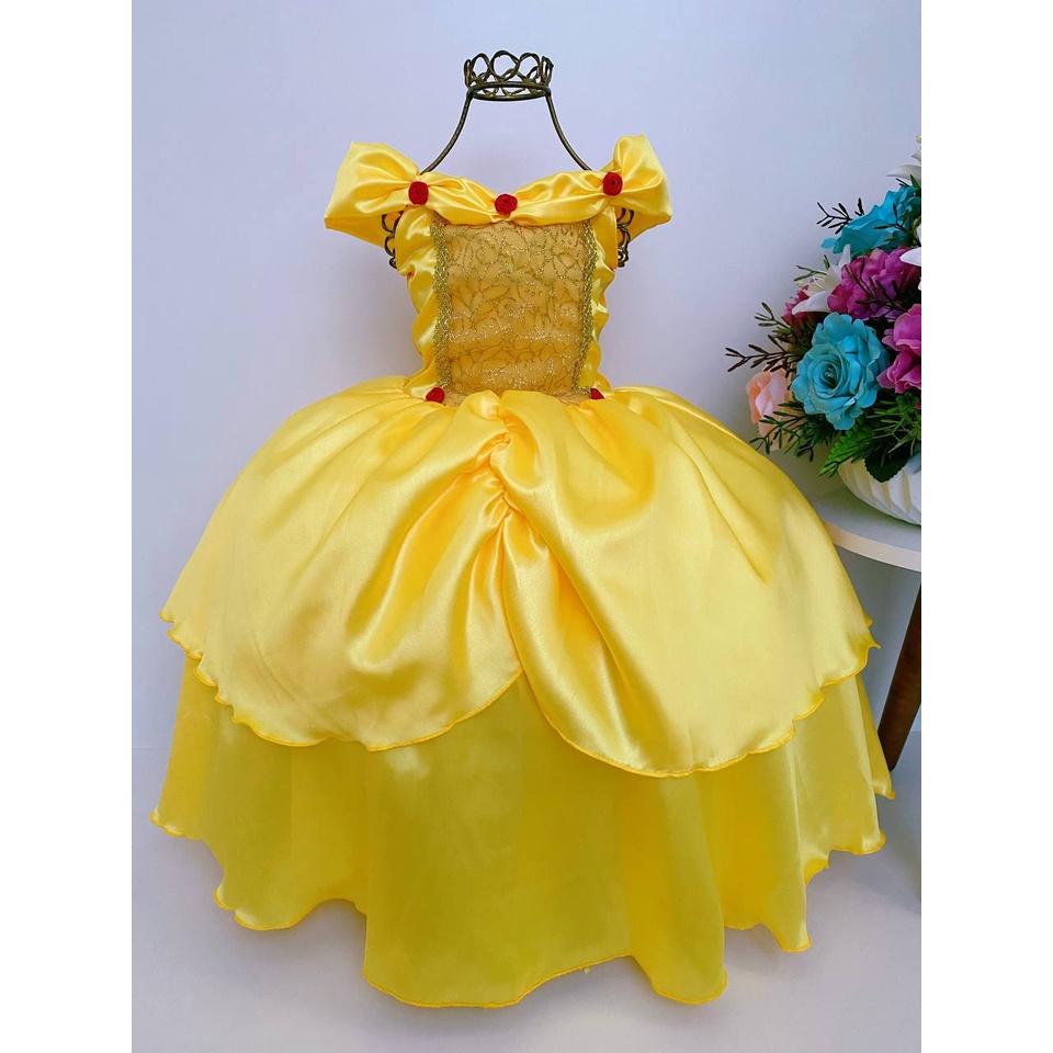 Vestido Infantil Bela Roupa Da Princesa Bela Ea Fera Vestido