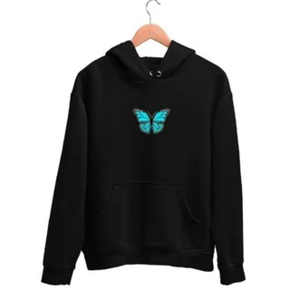 Moletom Feminino Estampa De Borboleta Capuz Com Bolso Canguru