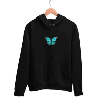 Moletom Feminino Estampa De Borboleta Capuz Com Bolso Canguru