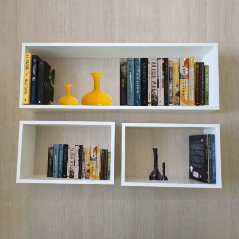 Kit 3 Nichos Decorativos Retangular Estante Livros Expositor + Suportes