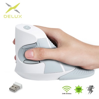 Delux M618GX Mouse Óptico Ergonômico Vertical Sem Fio 6 Botões 1600DPI Para PC / Windows Mac / Escritório