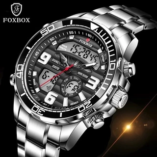 FOXBOX Relógio Masculino Moda Esporte LED Digital Duplo Display Relógio De Pulso À Prova D