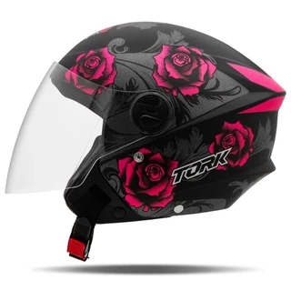 Capacete Aberto Feminino Masculino New Liberty 3 Flowers Rosa Pro Tork Moto