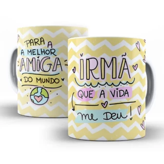 Caneca para Amiga Personalizada de Porcelana Presente Melhores Amigas Xícara Irmã Prima